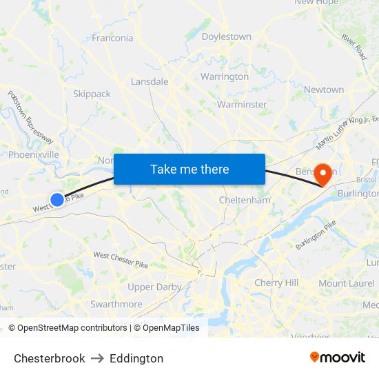 Chesterbrook to Eddington map