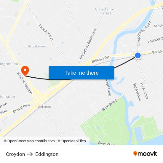 Croydon to Eddington map