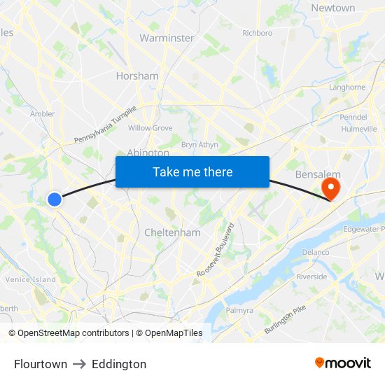 Flourtown to Eddington map