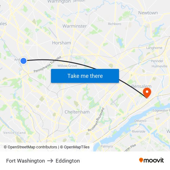 Fort Washington to Eddington map