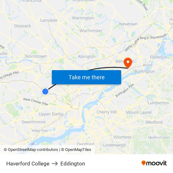 Haverford College to Eddington map