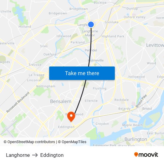 Langhorne to Eddington map