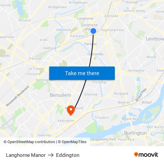 Langhorne Manor to Eddington map