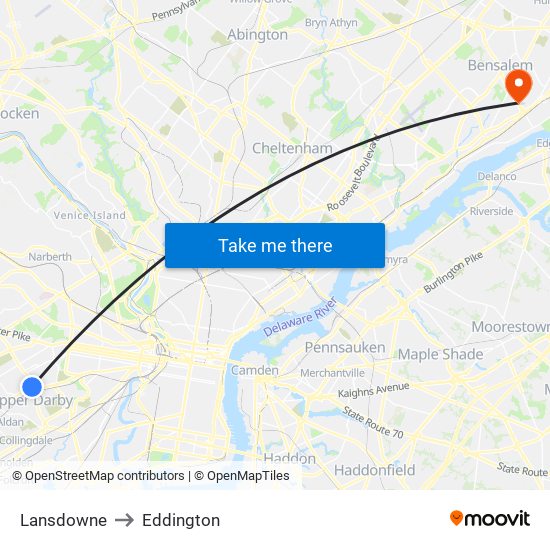 Lansdowne to Eddington map