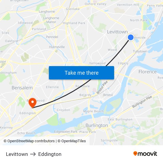 Levittown to Eddington map