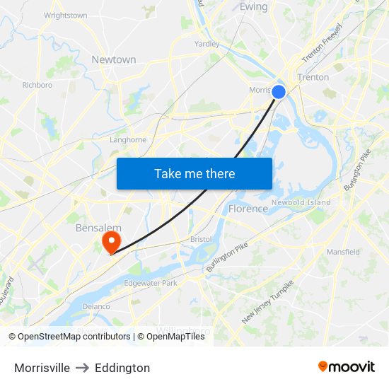 Morrisville to Eddington map
