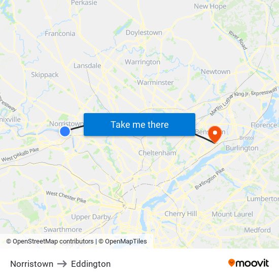 Norristown to Eddington map