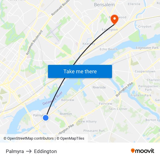 Palmyra to Eddington map