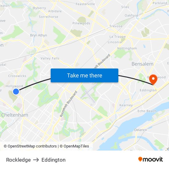 Rockledge to Eddington map