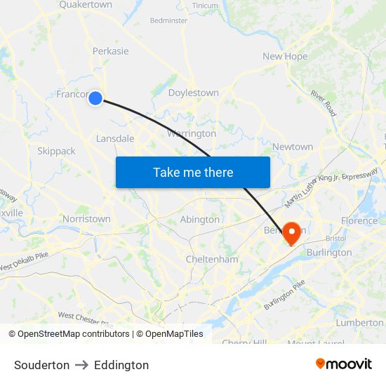 Souderton to Eddington map