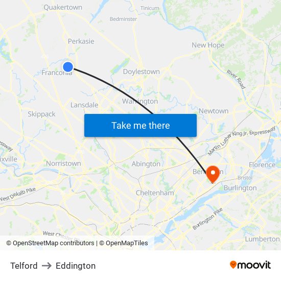 Telford to Eddington map
