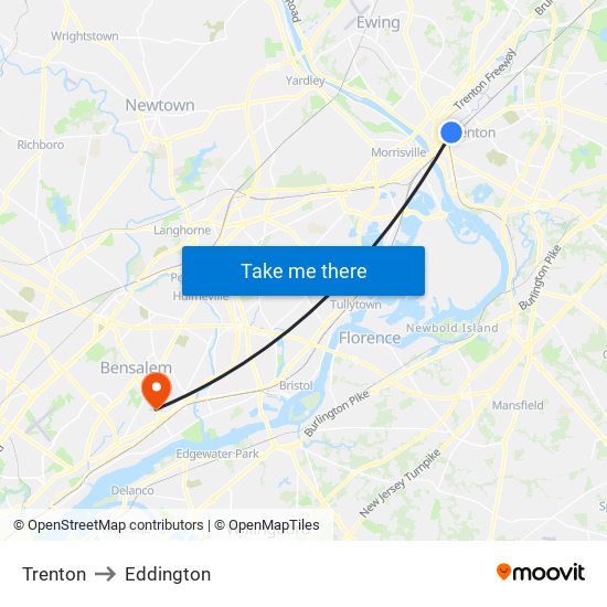 Trenton to Eddington map
