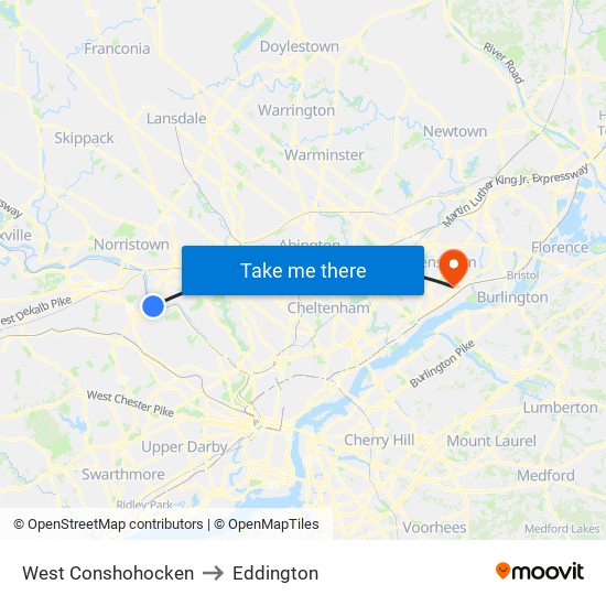 West Conshohocken to Eddington map