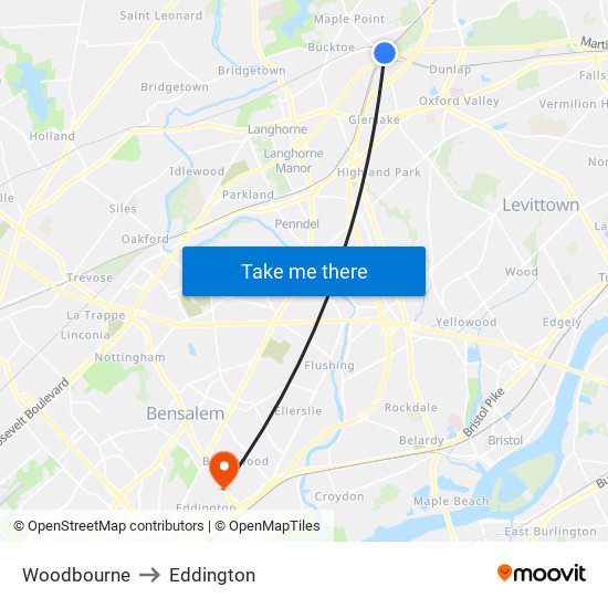 Woodbourne to Eddington map