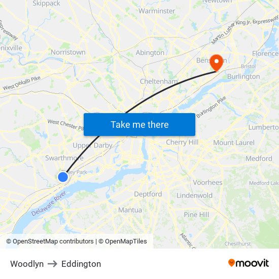Woodlyn to Eddington map