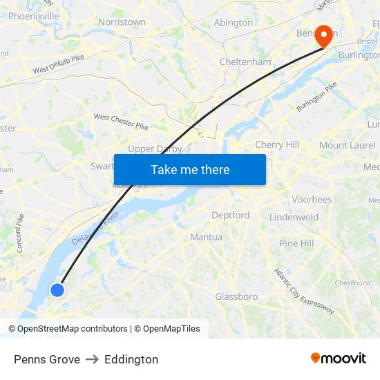 Penns Grove to Eddington map