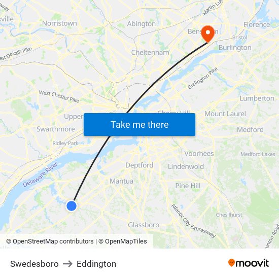Swedesboro to Eddington map
