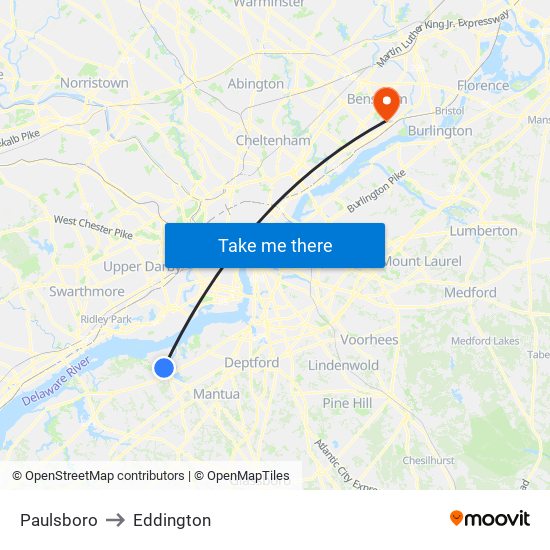 Paulsboro to Eddington map