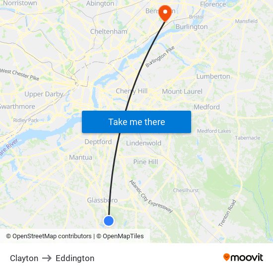 Clayton to Eddington map