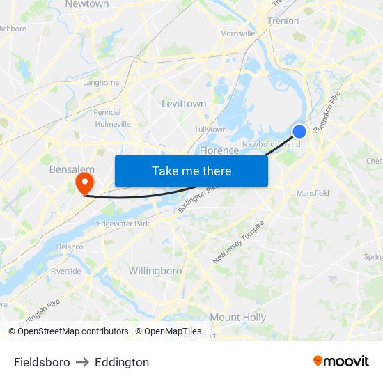 Fieldsboro to Eddington map