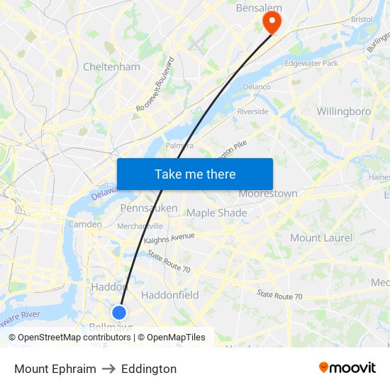 Mount Ephraim to Eddington map