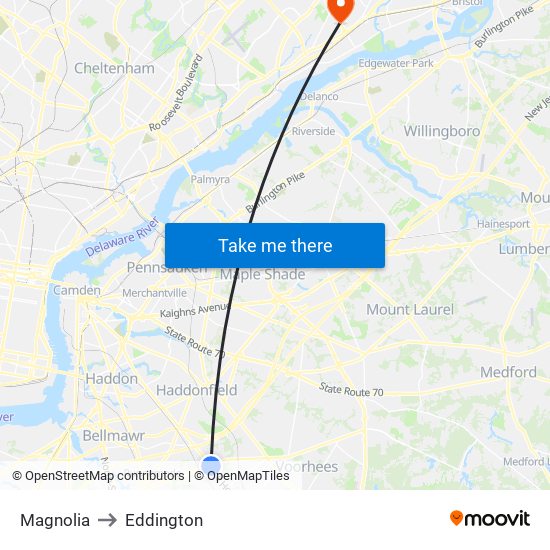 Magnolia to Eddington map