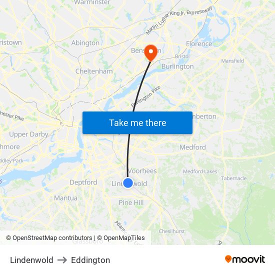 Lindenwold to Eddington map