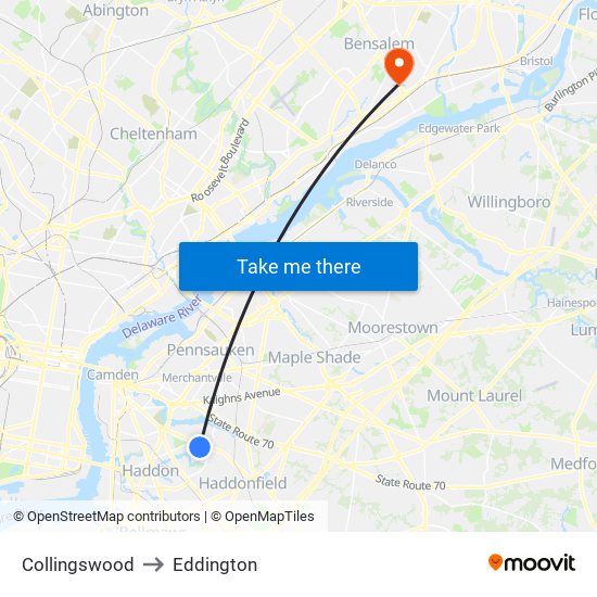 Collingswood to Eddington map