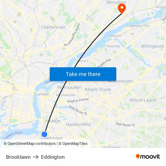 Brooklawn to Eddington map