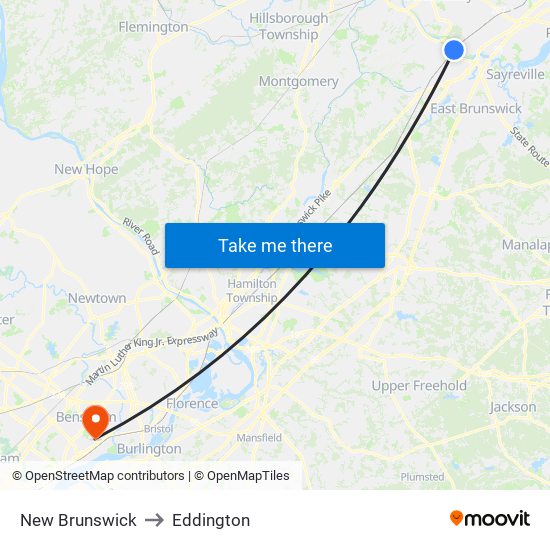 New Brunswick to Eddington map