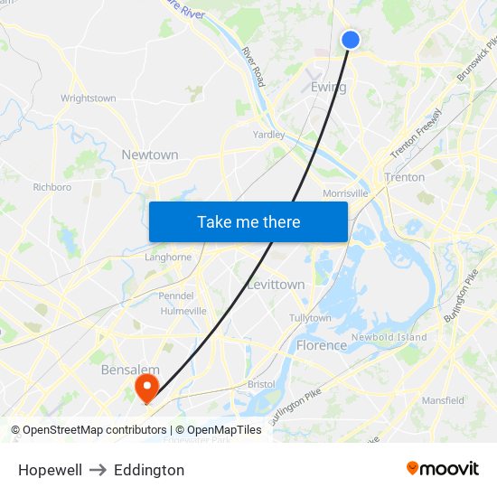 Hopewell to Eddington map