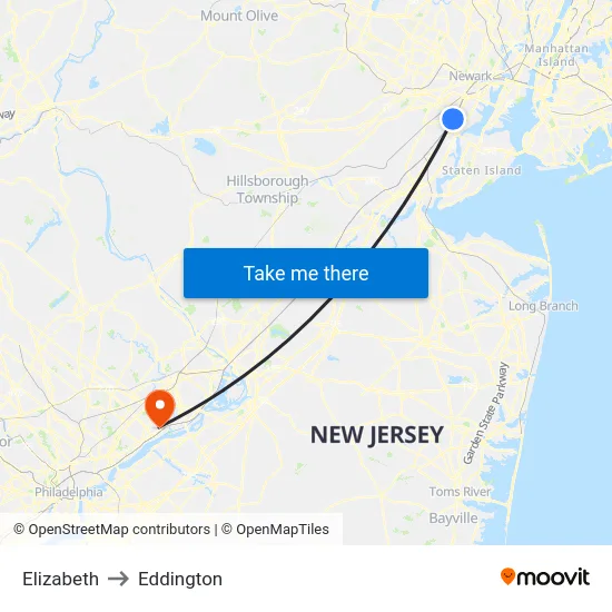 Elizabeth to Eddington map