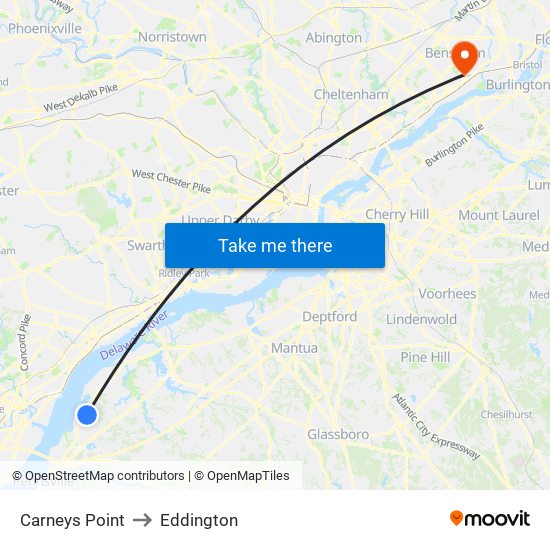 Carneys Point to Eddington map