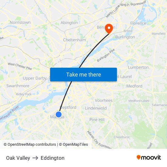 Oak Valley to Eddington map