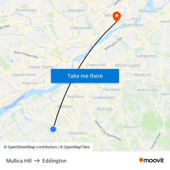 Mullica Hill to Eddington map