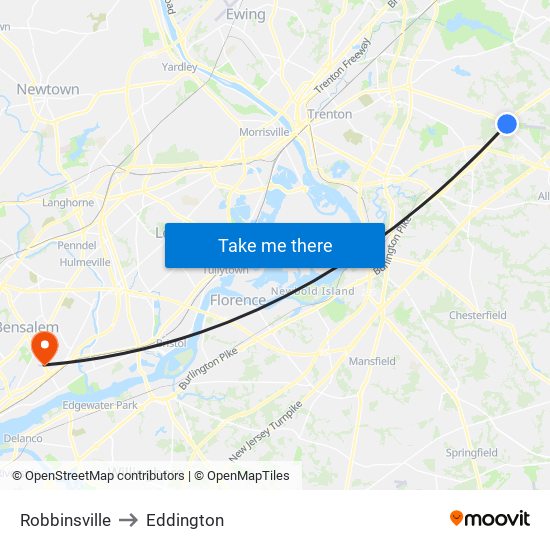 Robbinsville to Eddington map