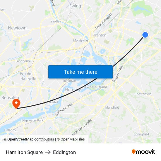 Hamilton Square to Eddington map
