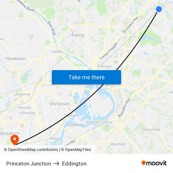 Princeton Junction to Eddington map