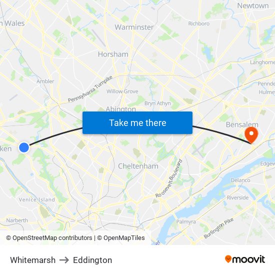 Whitemarsh to Eddington map