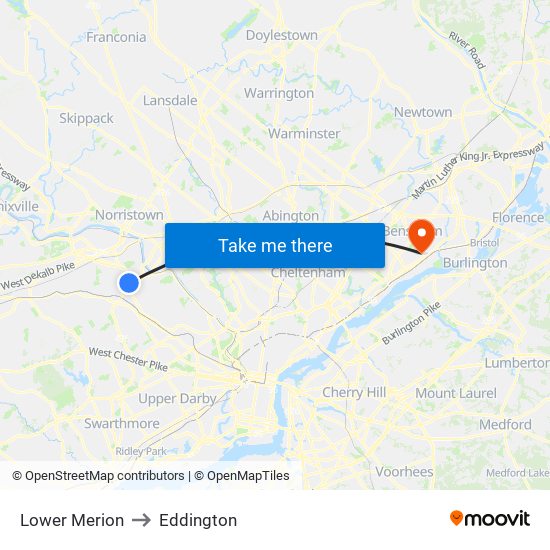 Lower Merion to Eddington map