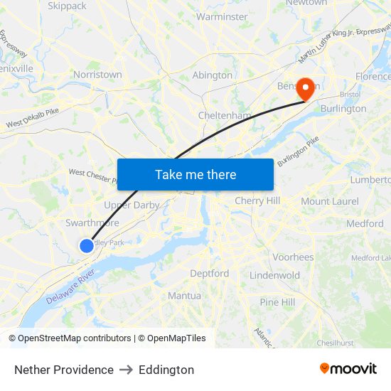 Nether Providence to Eddington map