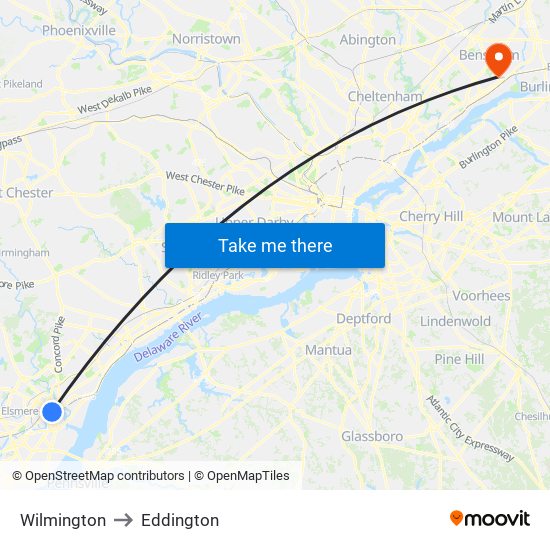 Wilmington to Eddington map