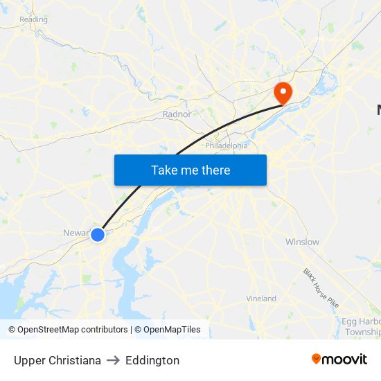 Upper Christiana to Eddington map