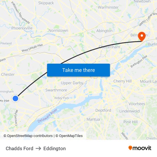 Chadds Ford to Eddington map