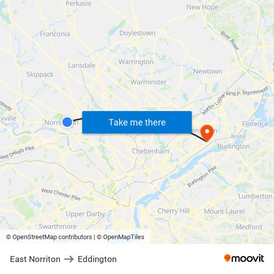 East Norriton to Eddington map