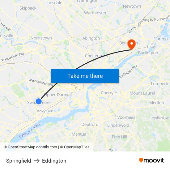 Springfield to Eddington map