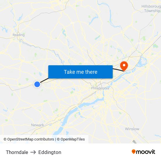 Thorndale to Eddington map