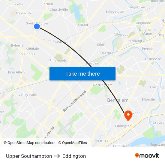 Upper Southampton to Eddington map