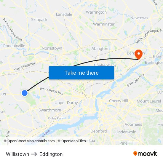 Willistown to Eddington map