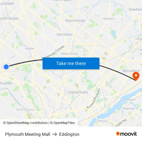 Plymouth Meeting Mall to Eddington map